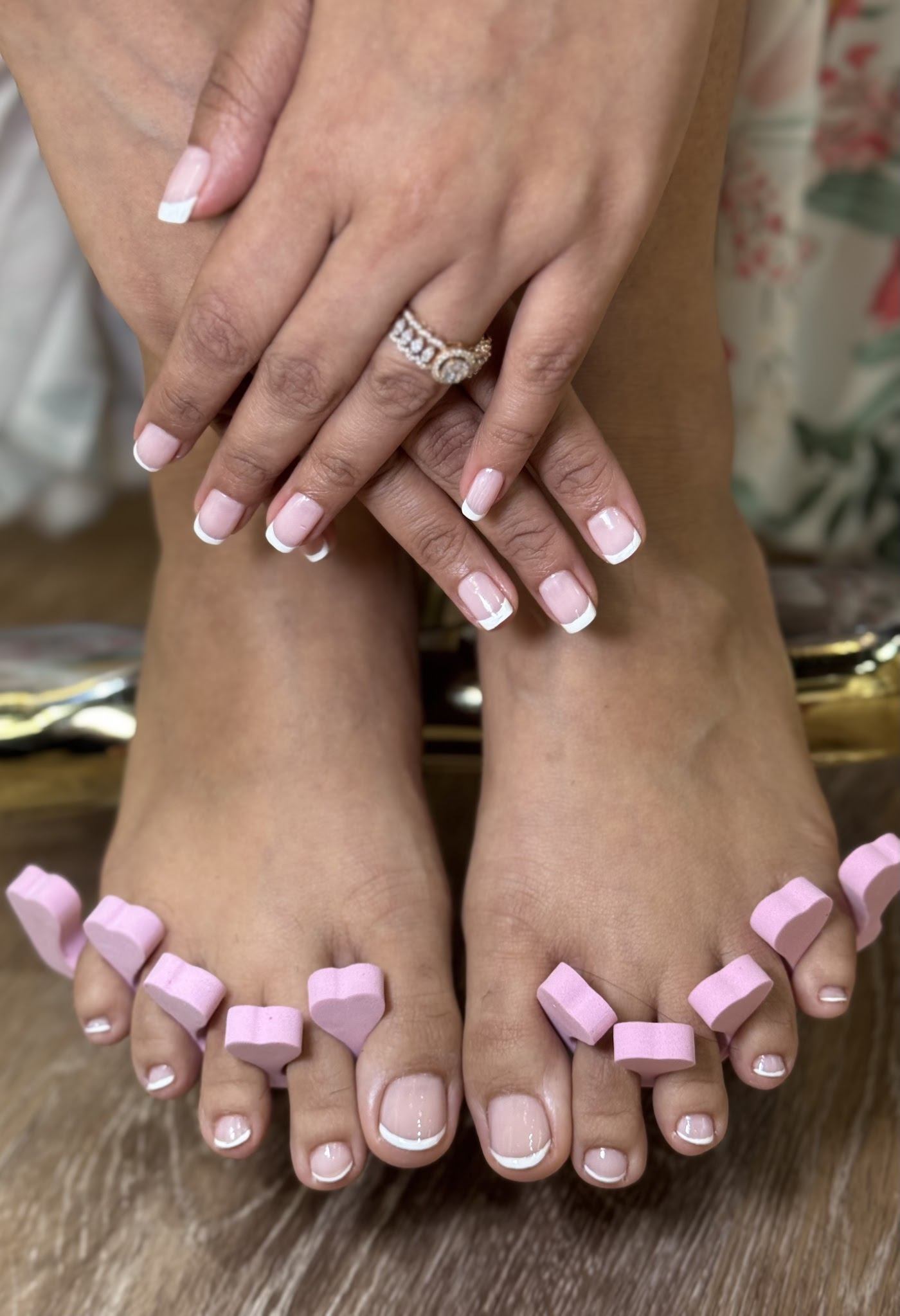 Matching French manicure and pedicure